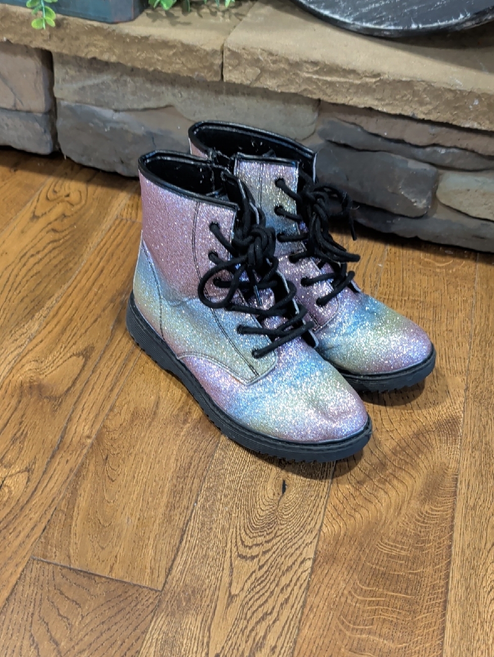 Sparkle Gradient Kids Lace-Up Boots - Pink/Blue